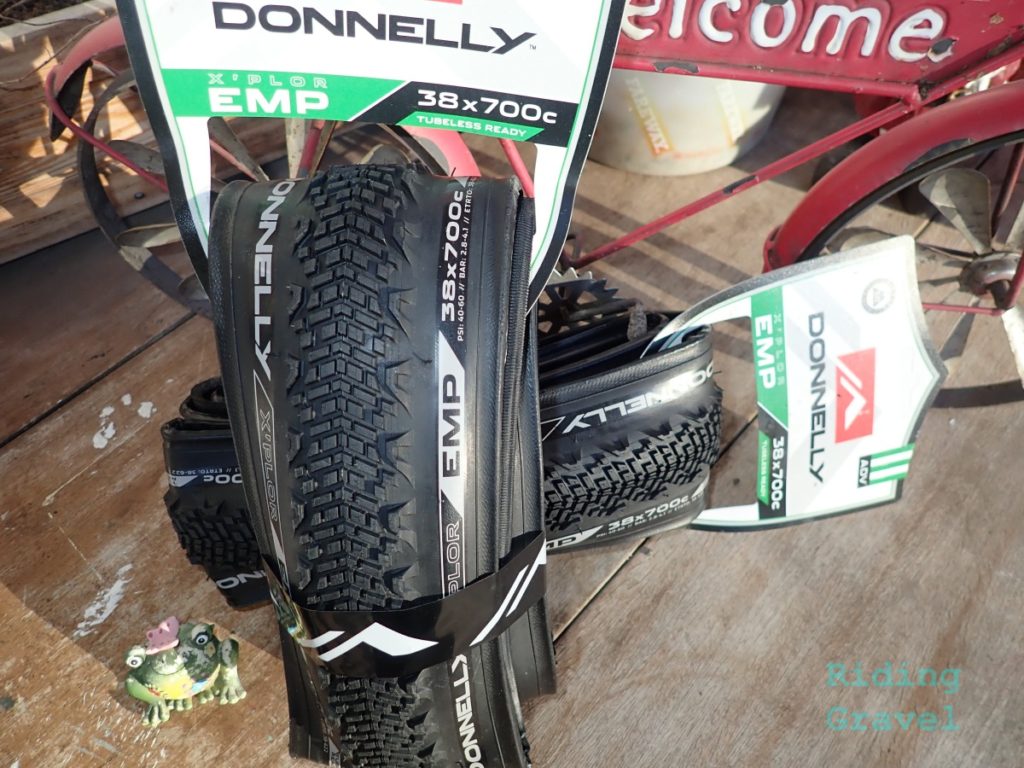 Donnelly EMP 700c X 38mm tires in their point of purchase packaging. 