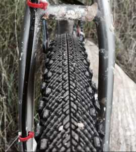 View of the tread on a WTB Venture 650B X 47mm tire