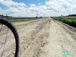 An image of rutted up gravel road