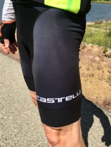Detail of the aero panel on the castelli Free Aero bib shorts