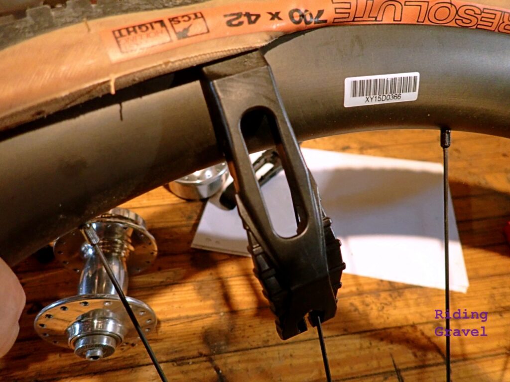 The KOM Cycling Tire Lever in use