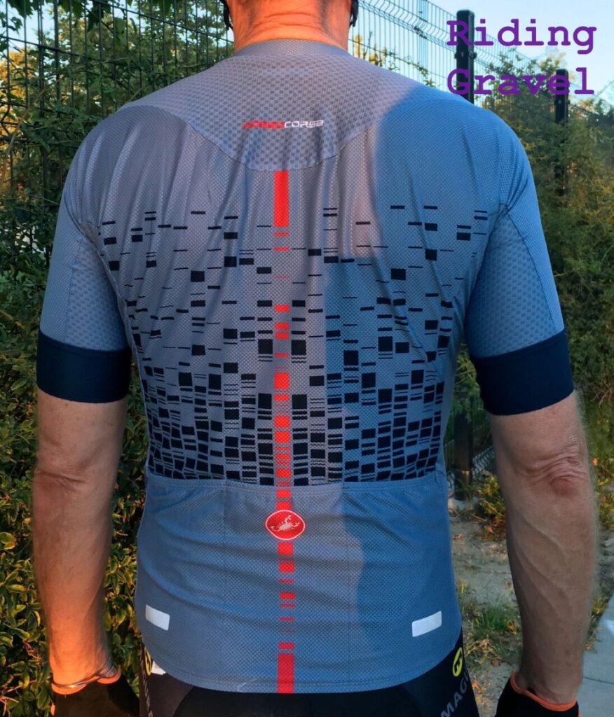 Grannygear modeling the Castelli Climber's Jersey- back view