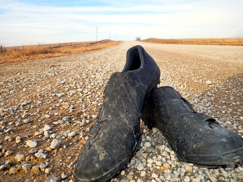 Shimano RX8 Gravel shoes on a gravel road