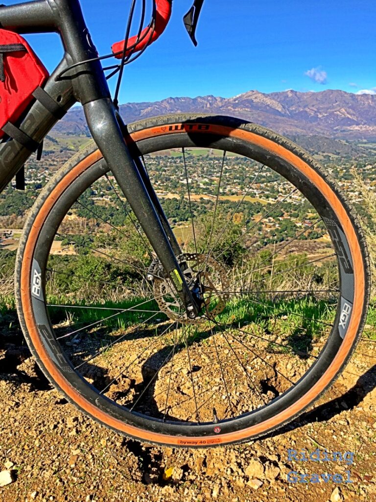 Bicycle wheel with mountain view